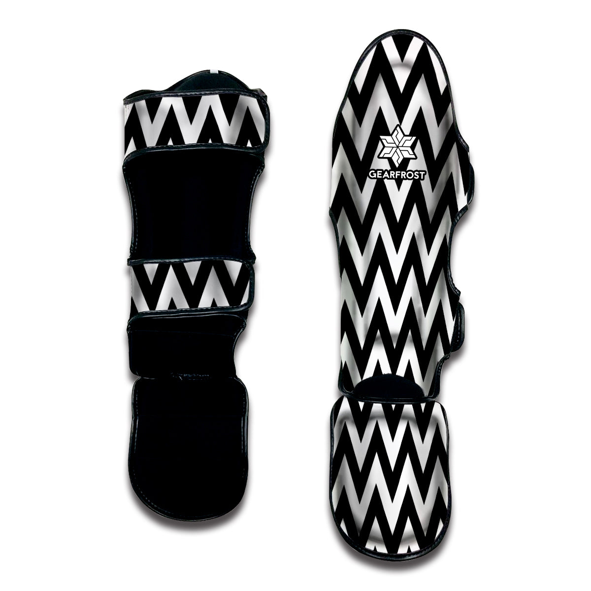 Black And White Zigzag Pattern Print Muay Thai Shin Guard