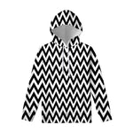 Black And White Zigzag Pattern Print Pullover Hoodie