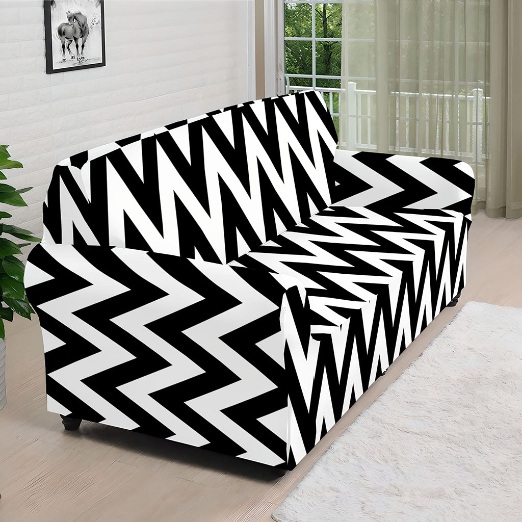 Black And White Zigzag Pattern Print Sofa Cover