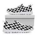 Black And White Zigzag Pattern Print White Running Shoes