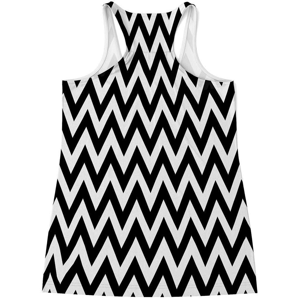 Black And White Zigzag Pattern Print Women's Racerback Tank Top