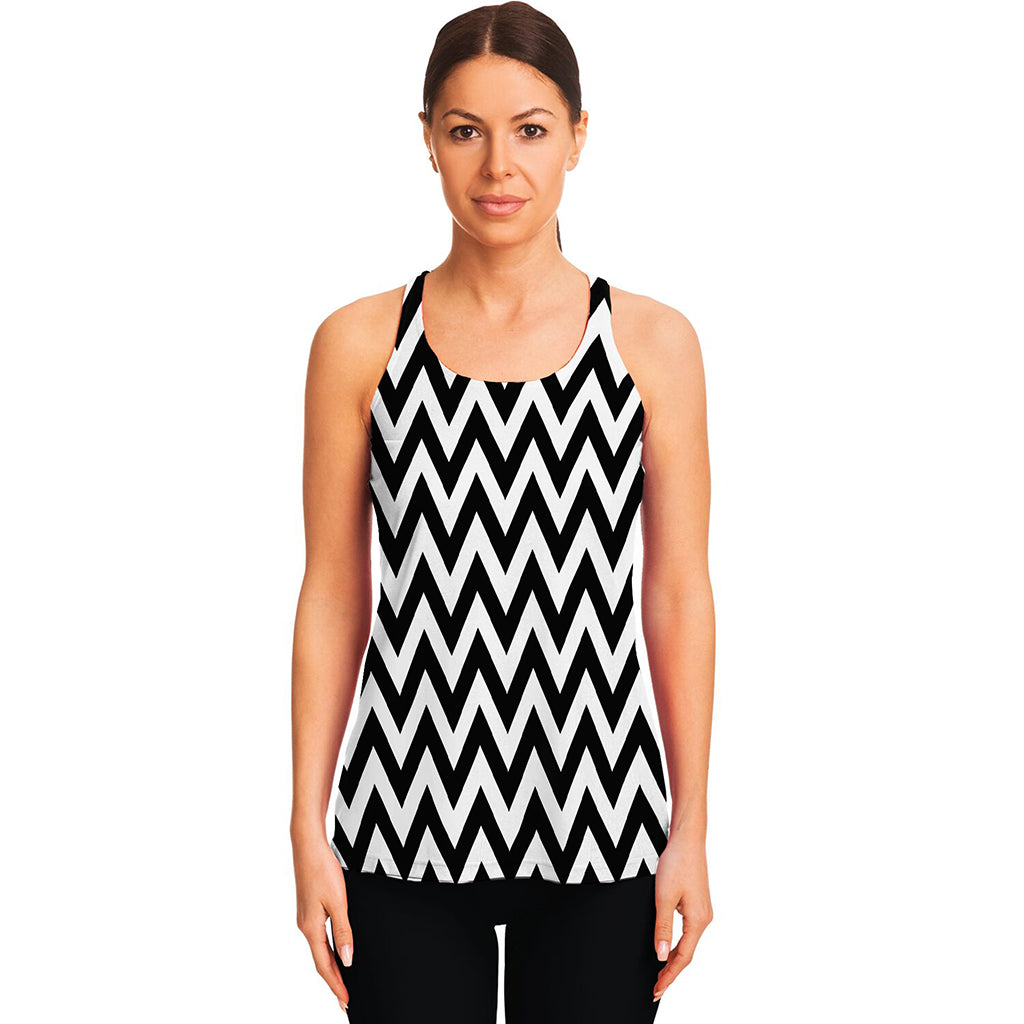 Black And White Zigzag Pattern Print Women's Racerback Tank Top