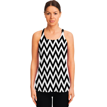Black And White Zigzag Pattern Print Women's Racerback Tank Top