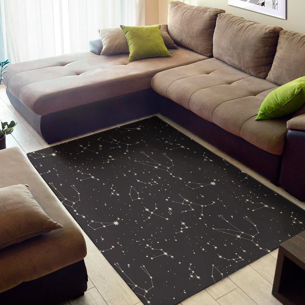 Black And White Zodiac Stars Print Area Rug