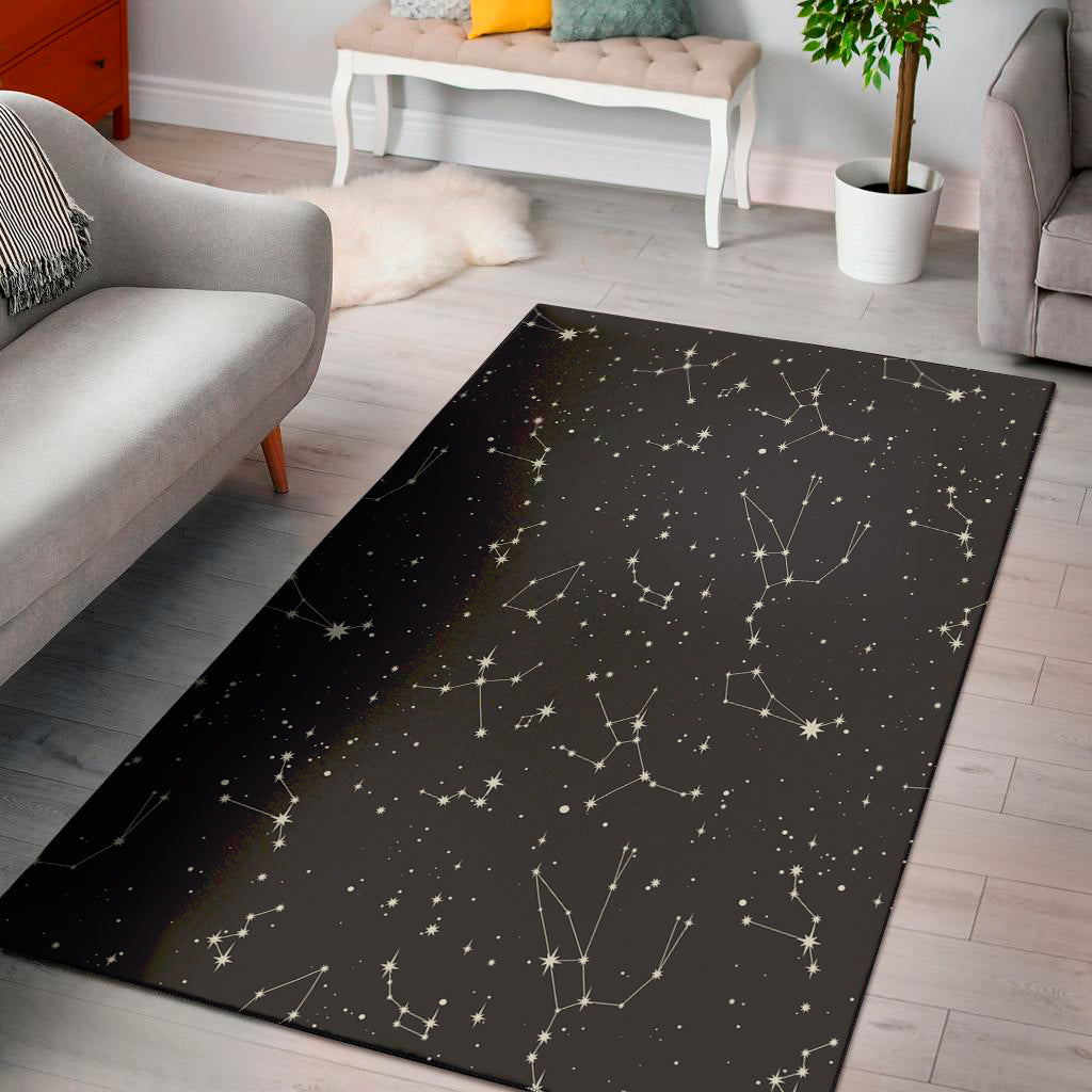 Black And White Zodiac Stars Print Area Rug