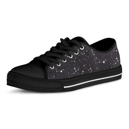 Black And White Zodiac Stars Print Black Low Top Shoes