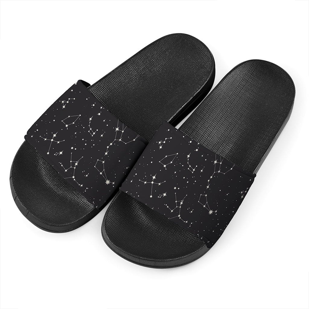 Black And White Zodiac Stars Print Black Slide Sandals