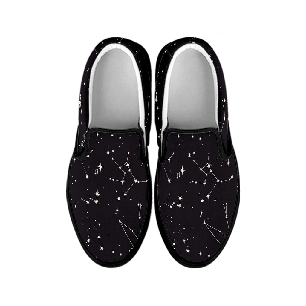 Black And White Zodiac Stars Print Black Slip On Shoes