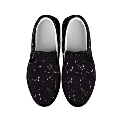 Black And White Zodiac Stars Print Black Slip On Shoes