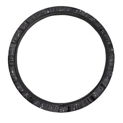 Black And White Zodiac Stars Print Car Steering Wheel Cover