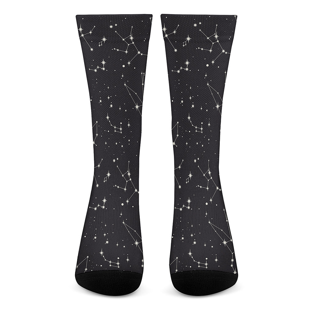 Black And White Zodiac Stars Print Crew Socks