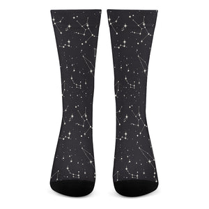 Black And White Zodiac Stars Print Crew Socks