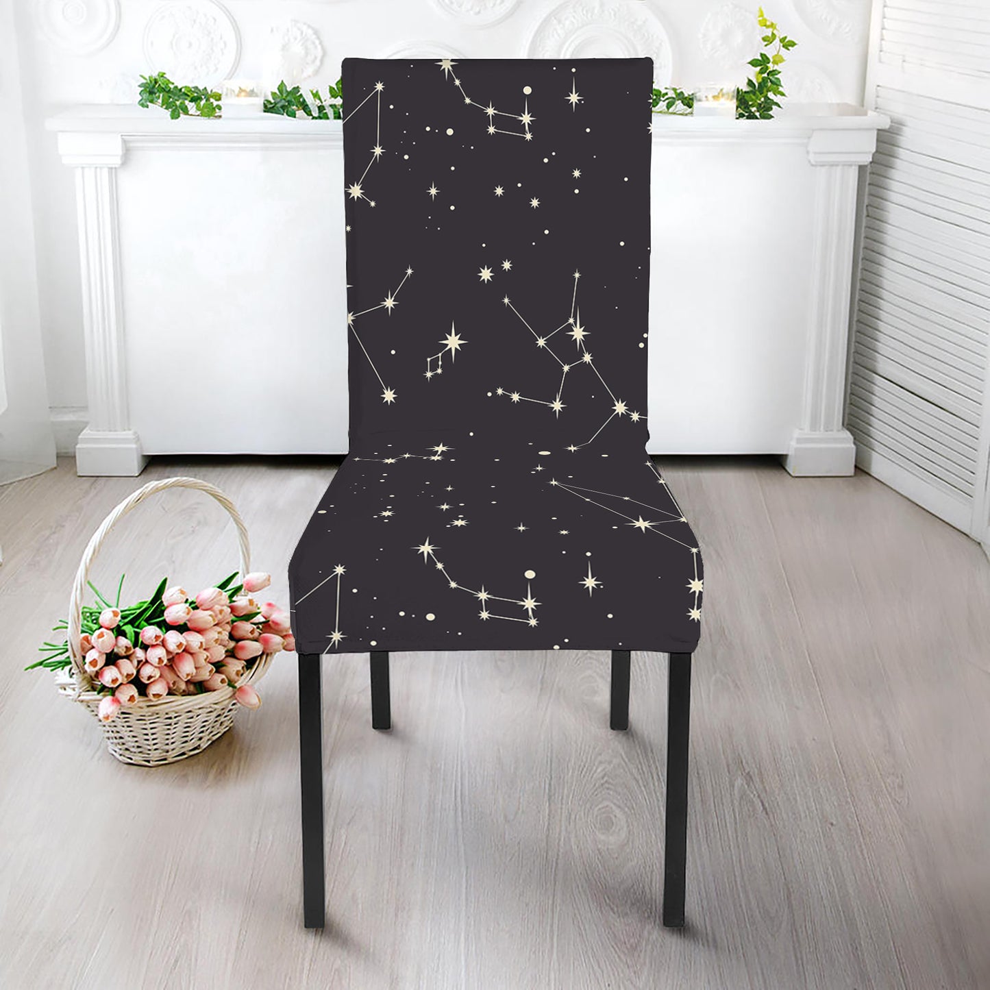Black And White Zodiac Stars Print Dining Chair Slipcover