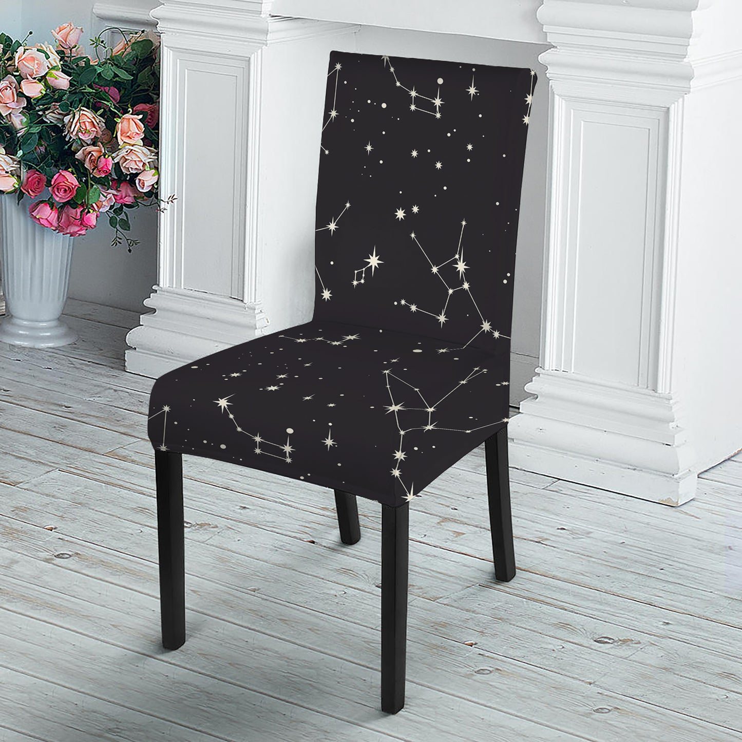 Black And White Zodiac Stars Print Dining Chair Slipcover