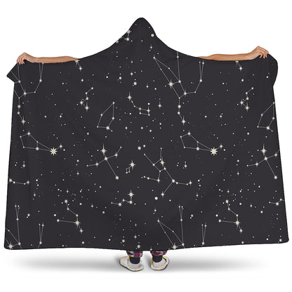 Black And White Zodiac Stars Print Hooded Blanket