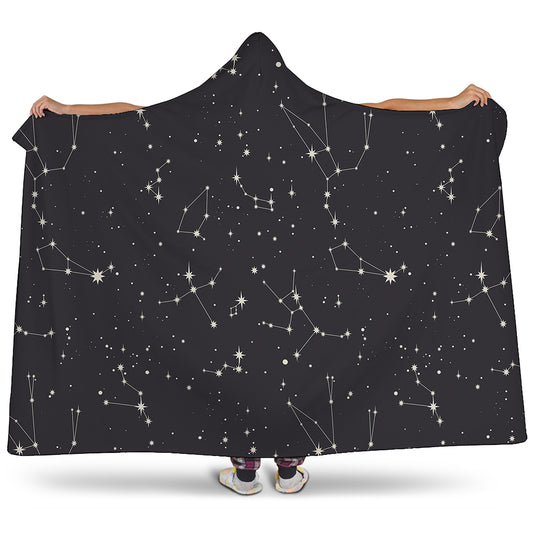Black And White Zodiac Stars Print Hooded Blanket