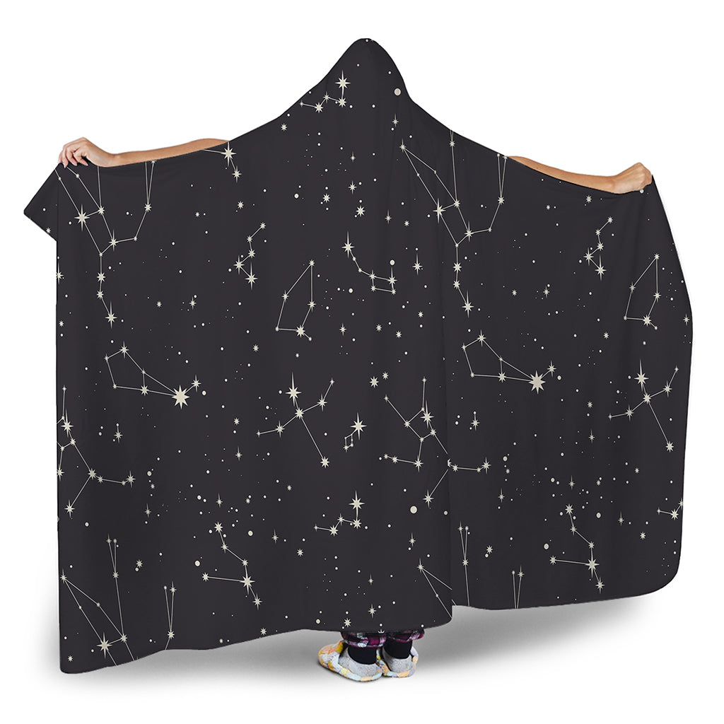 Black And White Zodiac Stars Print Hooded Blanket