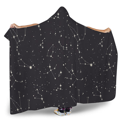 Black And White Zodiac Stars Print Hooded Blanket