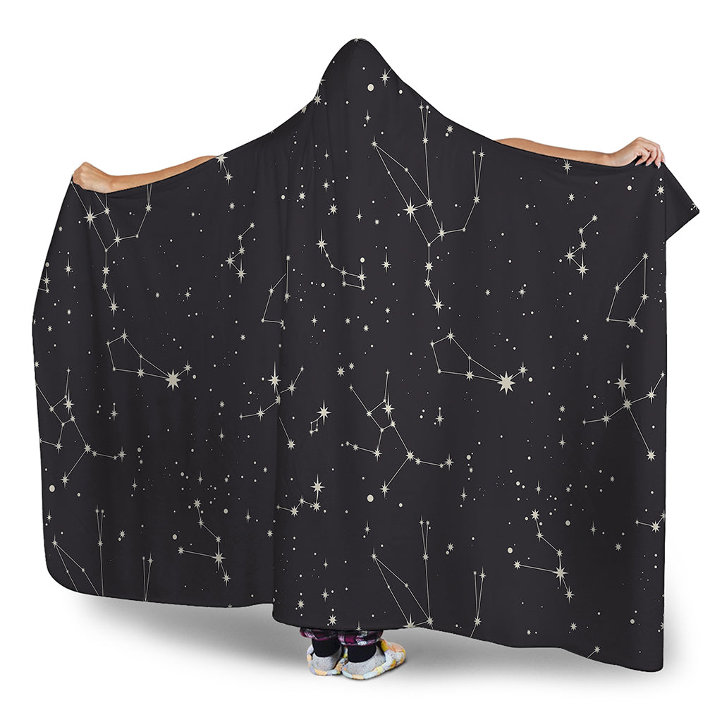 Black And White Zodiac Stars Print Hooded Blanket
