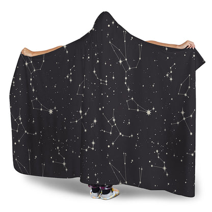 Black And White Zodiac Stars Print Hooded Blanket