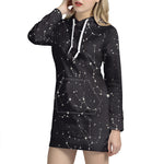 Black And White Zodiac Stars Print Hoodie Dress