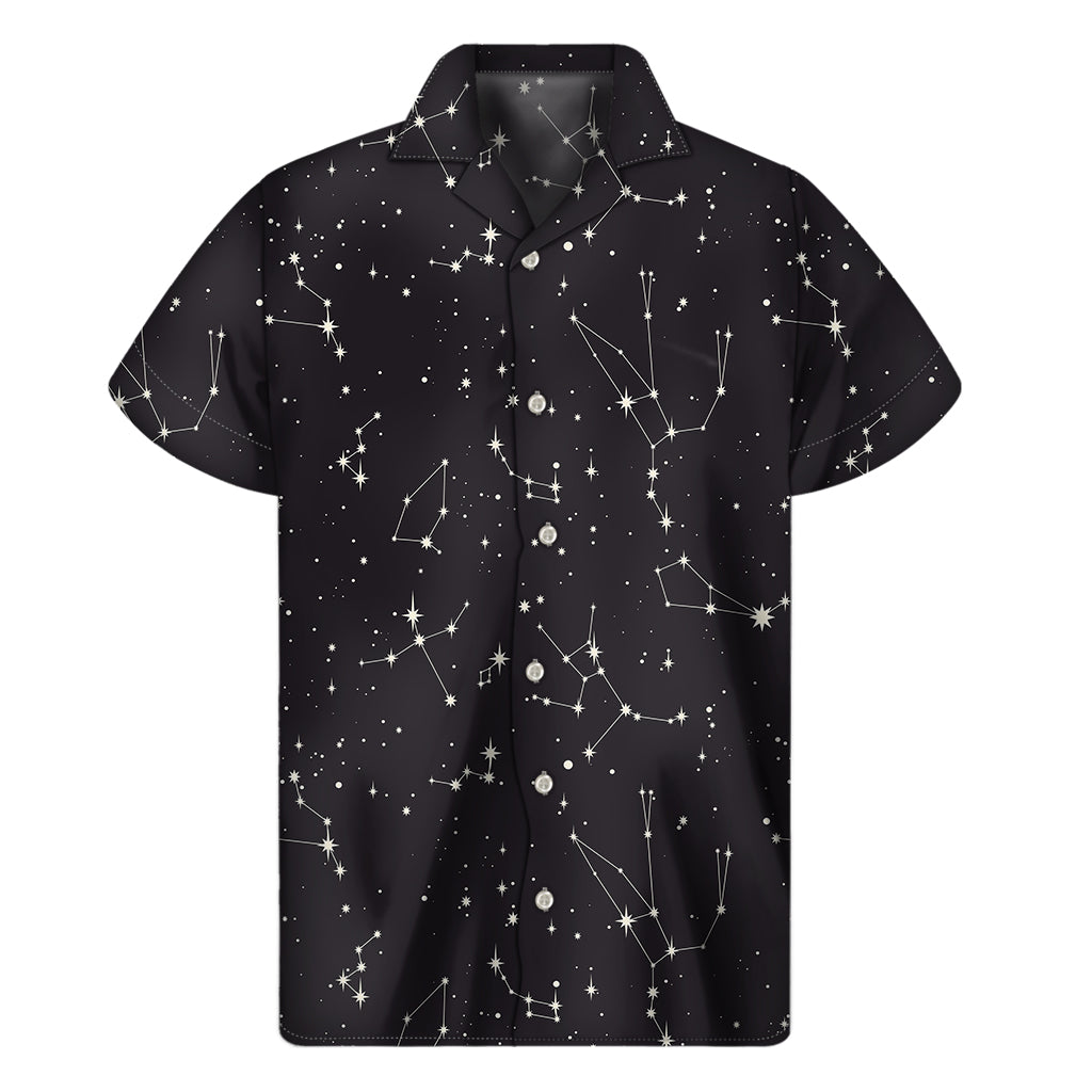 Black And White Zodiac Stars Print Men's Short Sleeve Shirt