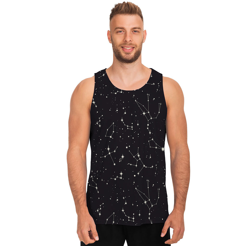 Black And White Zodiac Stars Print Men's Tank Top