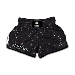 Black And White Zodiac Stars Print Muay Thai Boxing Shorts