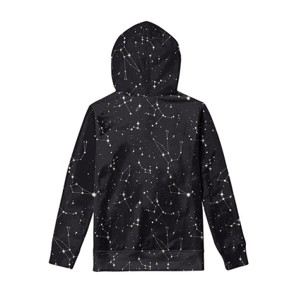 Black And White Zodiac Stars Print Pullover Hoodie