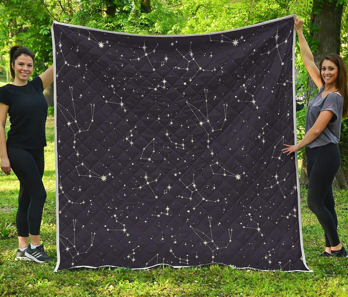 Black And White Zodiac Stars Print Quilt