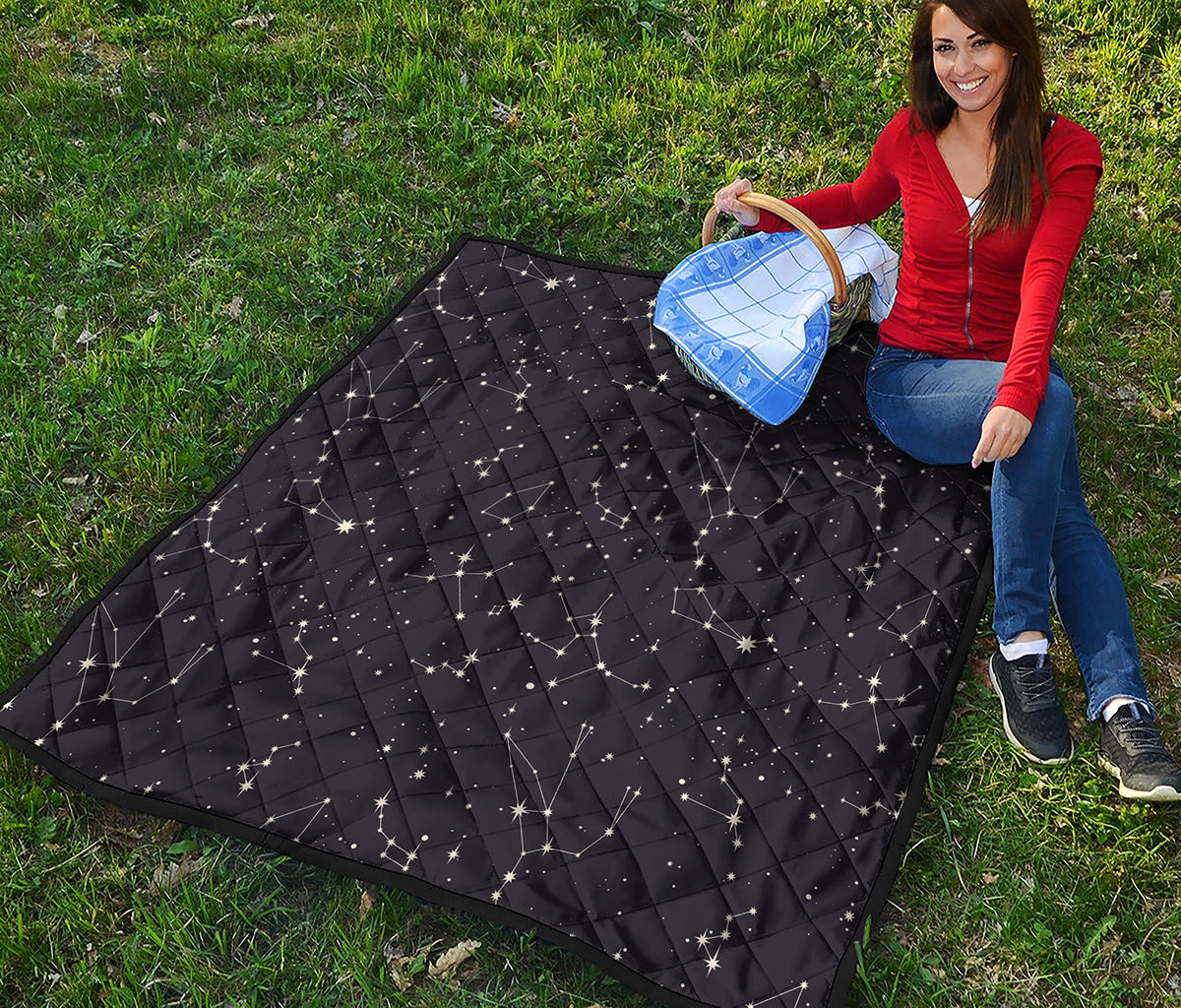 Black And White Zodiac Stars Print Quilt