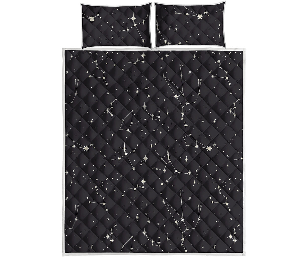 Black And White Zodiac Stars Print Quilt Bed Set