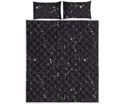 Black And White Zodiac Stars Print Quilt Bed Set