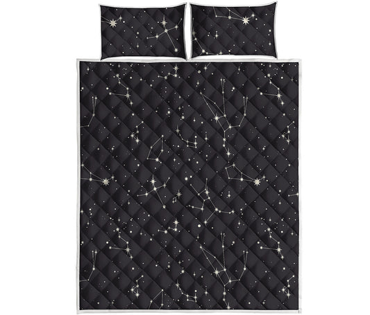 Black And White Zodiac Stars Print Quilt Bed Set