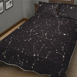 Black And White Zodiac Stars Print Quilt Bed Set