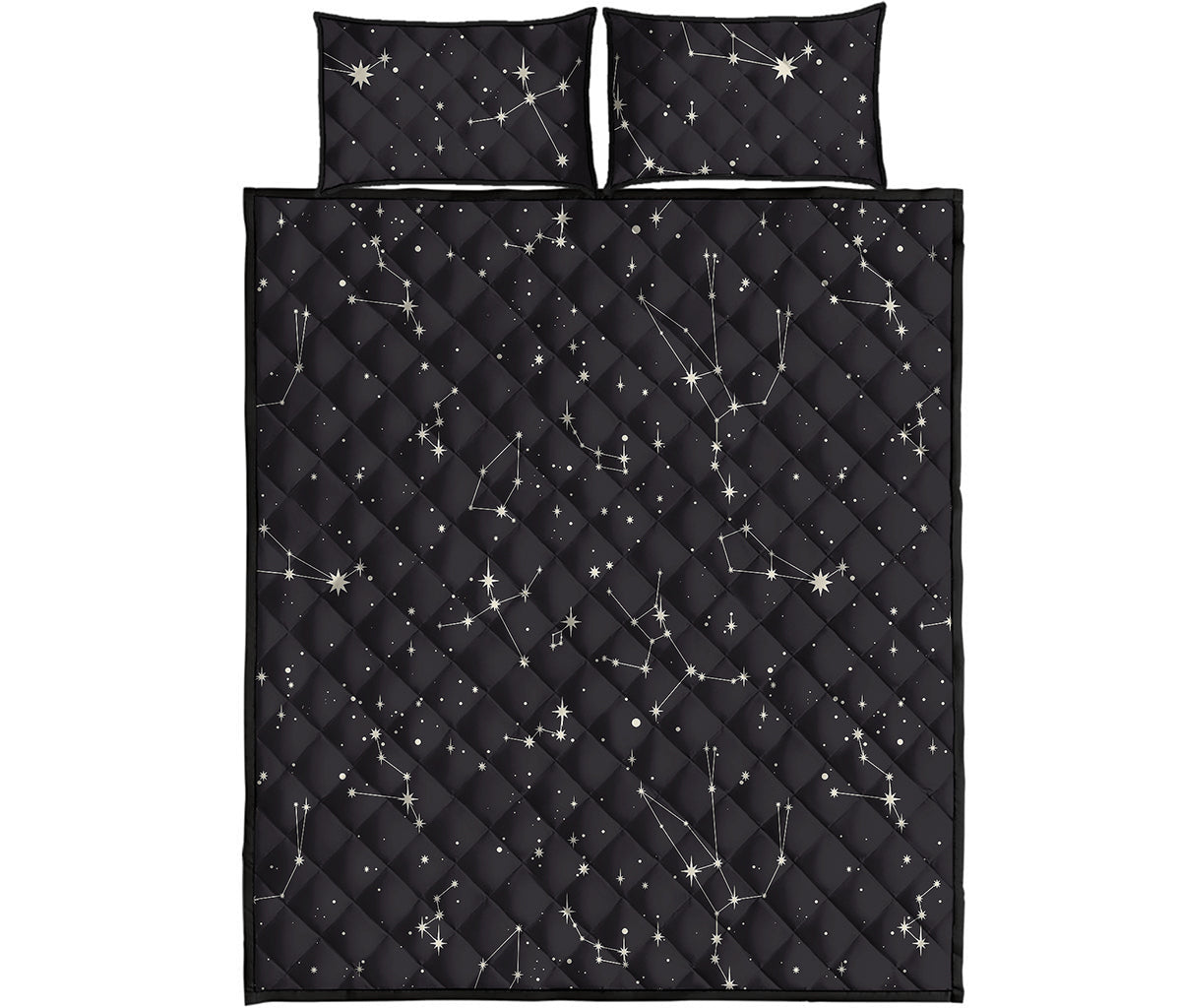 Black And White Zodiac Stars Print Quilt Bed Set