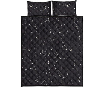 Black And White Zodiac Stars Print Quilt Bed Set