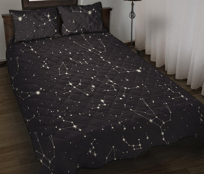 Black And White Zodiac Stars Print Quilt Bed Set