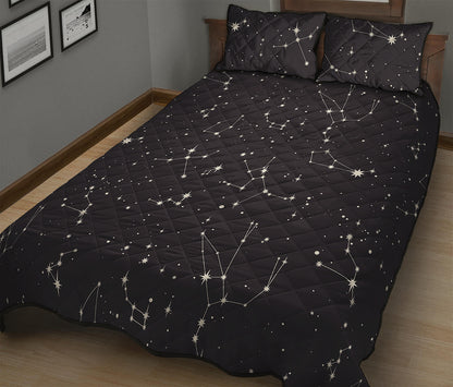 Black And White Zodiac Stars Print Quilt Bed Set