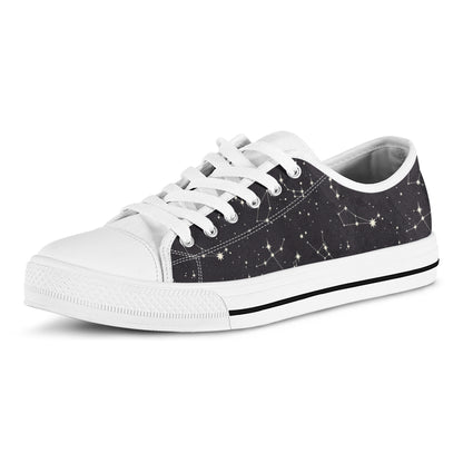 Black And White Zodiac Stars Print White Low Top Shoes
