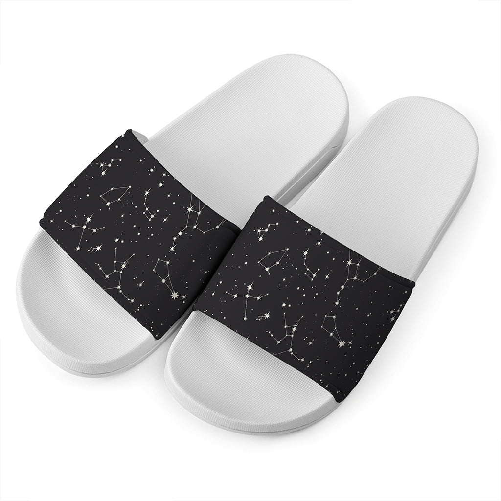 Black And White Zodiac Stars Print White Slide Sandals