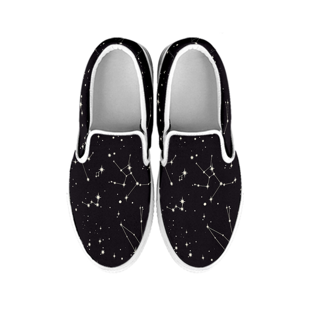 Black And White Zodiac Stars Print White Slip On Shoes