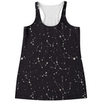 Black And White Zodiac Stars Print Women's Racerback Tank Top