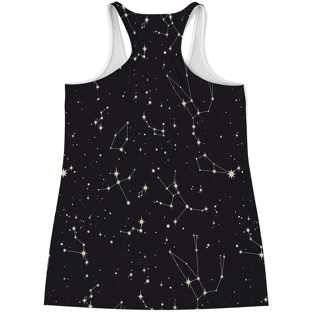 Black And White Zodiac Stars Print Women's Racerback Tank Top