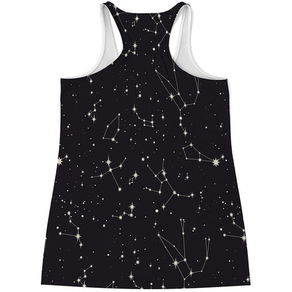 Black And White Zodiac Stars Print Women's Racerback Tank Top