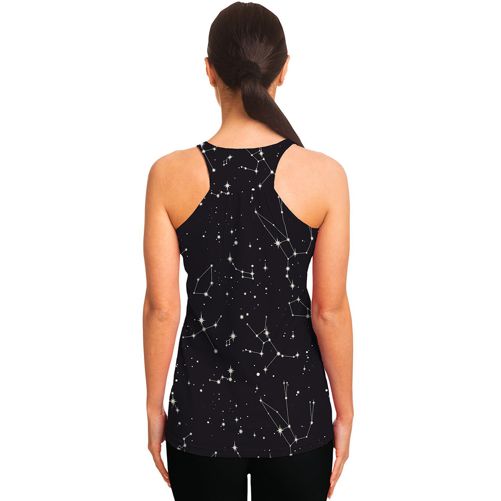 Black And White Zodiac Stars Print Women's Racerback Tank Top