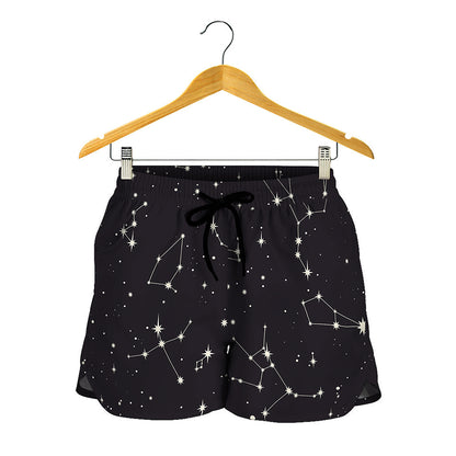 Black And White Zodiac Stars Print Women's Shorts