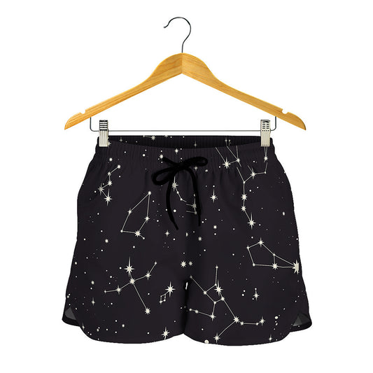 Black And White Zodiac Stars Print Women's Shorts