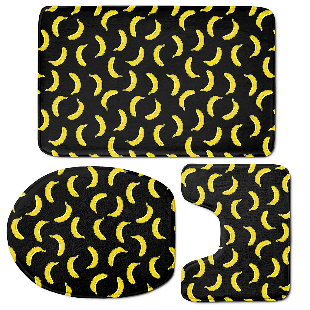 Black And Yellow Banana Pattern Print 3 Piece Bath Mat Set