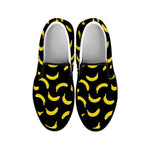 Black And Yellow Banana Pattern Print Black Slip On Shoes